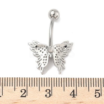 Brass Pave Clear Cubic Zirconia Curved Barbell Butterfly Belly Rings AJEW-L099-01A-P-1