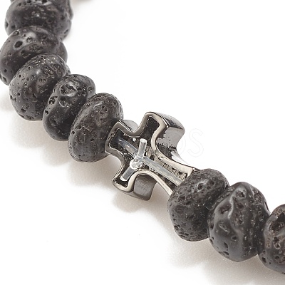 Natural Lava Rock Beaded Stretch Bracelet BJEW-JB08294-01-1
