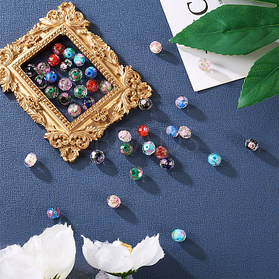 40Pcs 8 Colors Handmade Gold Sand Lampwork Beads Strands LAMP-YS0001-01-1