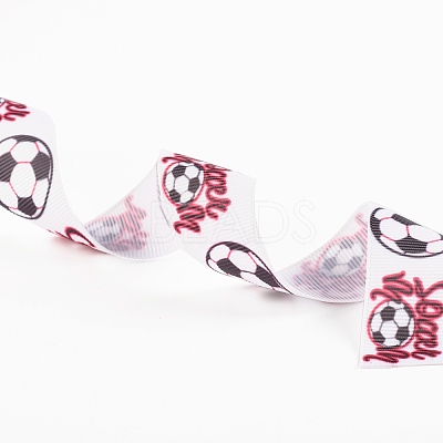 Single Face Word Soccer with Football Printed Polyester Grosgrain Ribbons SRIB-P019-05-1