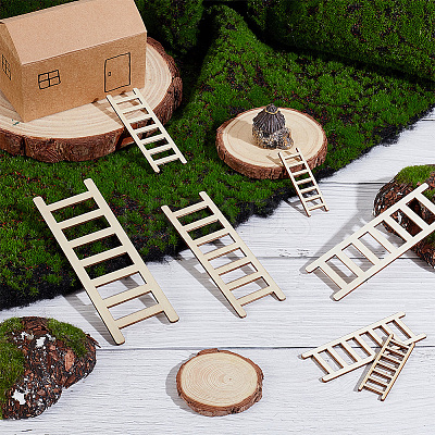 40Pcs 4 Style Unfinished Wooden Mini Ladders WOOD-OC0003-63-1