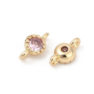 Brass Cubic Zirconia Flat Round Connector Charms KK-H204-02KCG-06-1