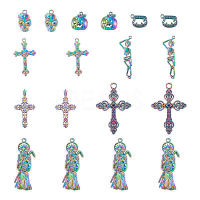 32Pcs 8 Style Rainbow CoLOR Alloy Pendants PALLOY-SW0001-02-1