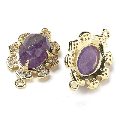 Natural Amethyst Faceted Oval Connector Charms G-G181-06G-03-1