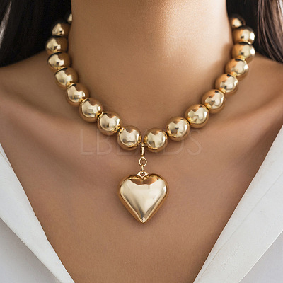 CCB Plastic Heart Pendant Round Beaded Necklaces for Women FS-WG1351C-03-1