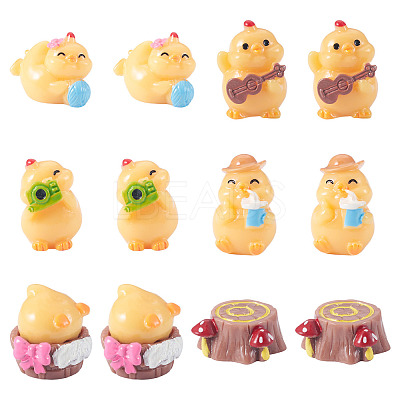 18Pcs 6 Styles Resin Chick & Stump with Mushroom Ornaments DJEW-TA0001-41-1