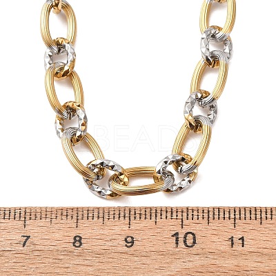 8MM Two Tone 304 Stainless Textured Oval Link Chain Necklaces SA-CBA725A-26GP-1
