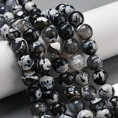 Faceted Natural Fire Crackle Agate Beads Strands G-F447-12mm-N13-1