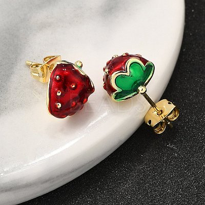 Brass Enamel Stud Earrings X-EJEW-G430-06B-G-1