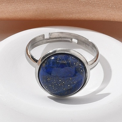 Half Round Natural Lapis Lazuli Finger Rings RJEW-M062-01P-04-1