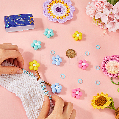 8Pcs 4 Colors Flower Silicone Beads Knitting Needle Protectors/Knitting Needle Stoppers DIY-SC0023-91-1