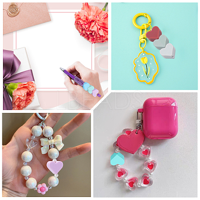 100Pcs 10 Colors Heart Food Grade Silicone Beads SIL-PA0001-09A-1