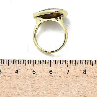 Heart Brass Natural Tiger Eye Finger Rings RJEW-D304-01G-D-1