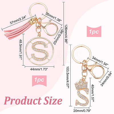 2Pcs 2 Style Flash Rhinestone Letter.S Pendant Keychain KEYC-DC0001-04-1