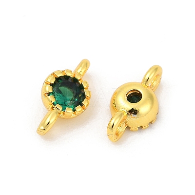 Brass Cubic Zirconia Flat Round Connector Charms KK-H204-02G-02-1