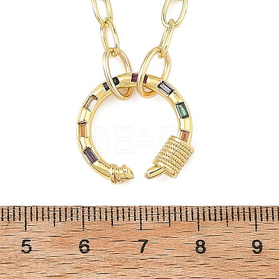 Brass Paperclip Chain Necklaces with Colorful Cubic Zirconia Ring Carabiner Locks for Women NJEW-JN06461-1