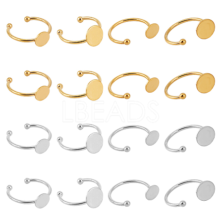 16Pcs 8 Styles Stainless Steel Cuff Ring Components STAS-DR0001-17-1