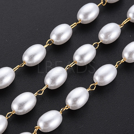 304 Stainless Steel & ABS Plastic Imitation Pearl Beaded Chains CHS-S008-015G-1