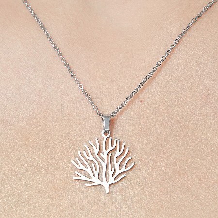 Non-Tarnish 201 Stainless Steel Tree Pendant Necklace NJEW-OY001-67-1