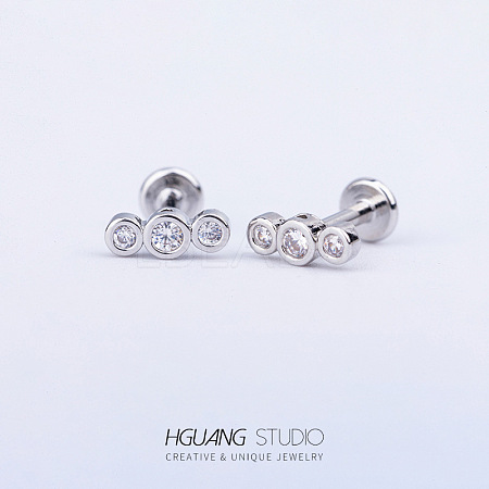Stainless Steel Micro Pave Clear Cubic Zirconia Cartilage Earrings for Women Men WG126FA-07-1