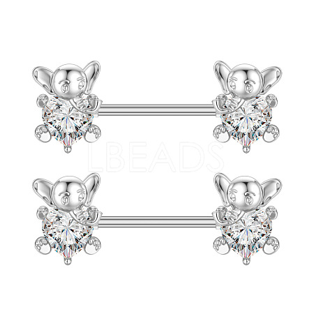 304 Stainless Steel Clear Cubic Zirconia Nipple Barbells WG1DC98-04-1