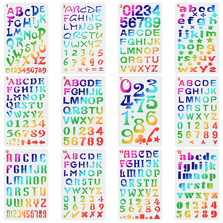 12Pcs 12 Styles PET Plastic Drawing Painting Stencils Templates AJEW-WH0165-23-1