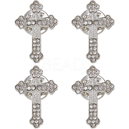 4Pcs Floral Cross Zinc Alloy Rhinestone Lapel Pin Backs for Backpack Clothes JEWB-FH0002-32P-1