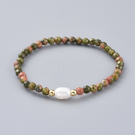 Natural Unakite Beads Stretch Bracelets BJEW-JB04676-03-1