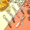 Natural Gemstone Double Terminated Pointed Pendant Decorations with Alloy Wing Charm HJEW-JM01149-5