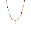 Colorful Beaded Heart Letter Necklace with Pearl Elements Stainless Steel Pendant Jewelry TR2146-26-1