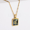 304 Stainless Steel Pave Natural Paua Shell Rectangle Initial Pendant Necklaces for Women FS-WG38E89-05-1