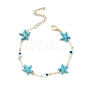 3Pcs 3 Color Glass Evil Eye & Synthetic Turquoise Starfish Link Chain Bracelets Set BJEW-TA00428-3