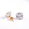 Square Cubic Zirconia Stud Earrings EJEW-H306-08G-3mm-1