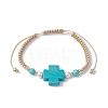 Synthetic Turquoise Cross & Imitation Pearl Braided Bead Bracelet BJEW-JB09743-1