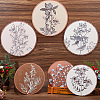 6Pcs Bohemian Theme Wooden Flat Eound with Flower Wall-mounted DIY-WH0899-480-4
