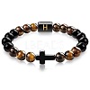 8MM Natural Tiger Eye and Matte Black Obsidian Round Beaded Stretch Bracelets SL9862-8-1