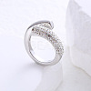 304 Stainless Steel Micro Pave Cubic Zirconia Cuff Open Rings for Women MB7745-3-1