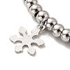 304 Stainless Steel Snowflake Charm Bracelet with 201 Stainless Steel Round Beads for Women BJEW-B057-14P-3