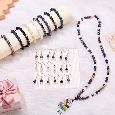 100Pcs Natural Petrified Wood Round Bead with Strong Stretchy Beading Elastic Thread G-SZ0002-28-1