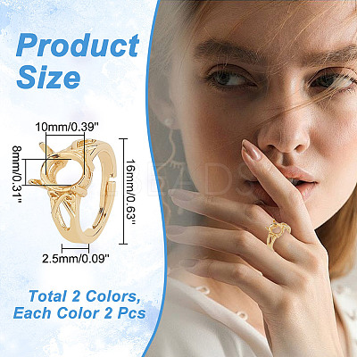 4Pcs 2 Color Adjustable Brass Solitaire Ring Settings KK-AR0003-80-1