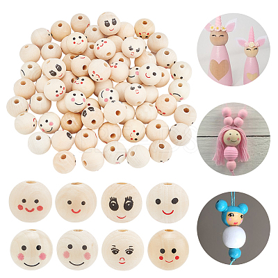 80Pcs 8 Styles Printed Wood European Beads WOOD-AR0001-37-1