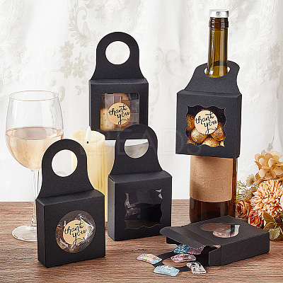 48Pcs 4 Styles Square Kraft Paper Festival Gift Storage Boxes with PVC Window and Hole Handle CON-PH0003-05A-1