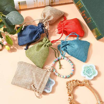 Polyester Imitation Burlap Packing Pouches Drawstring Bags X-ABAG-R005-9x7-M-1