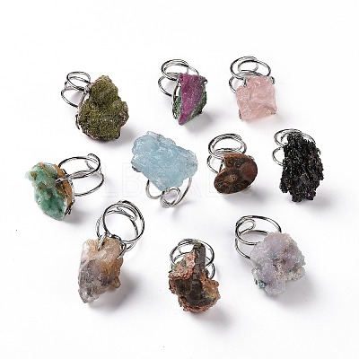 Gemstone Nuggets Cuff Ring RJEW-G271-01P-1