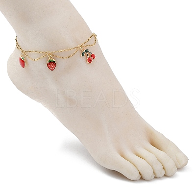 Alloy Enamel Fruit Charm Anklet AJEW-AN00560-02-1