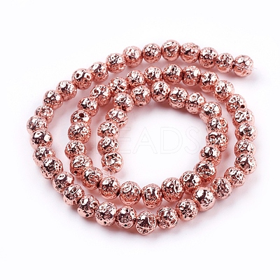 Electroplated Natural Lava Rock Beads Strands G-K259-57-6mm-RG-1