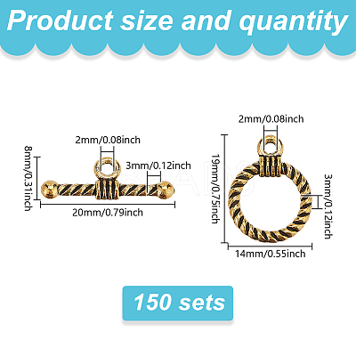 150Pcs Tibetan Style Alloy Toggle Clasps FIND-GO0002-99AG-1
