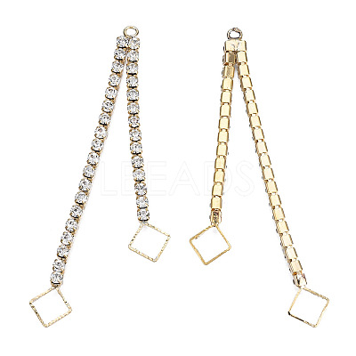 Brass Pave Crystal Rhinestone Chain with Rhombus Big Pendants KK-N216-422-03LG-1