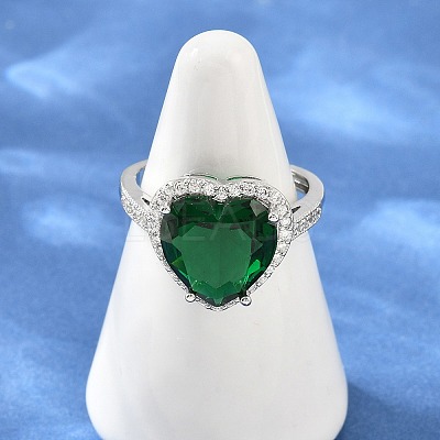 Heart Brass Micro Pave Cubic Zirconia Cuff Open Rings for Women CU-CBA0A21-02P-04-1