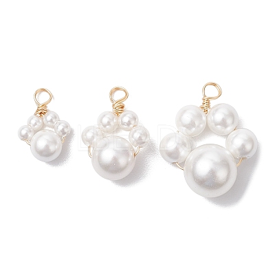 3Pcs 3 Sizes Copper Wire Wrapped Shell Pearl Beaded Pendants PALLOY-JF02984-1